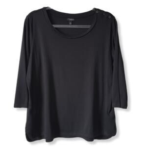 Talbots Pima Button Shoulder Top 1XP Black Classic Minimalist Neutral Career NEW